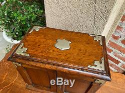 Antique English Tiger Oak Pipe Smoke Cabinet Card Game Box Humidor Lift Top