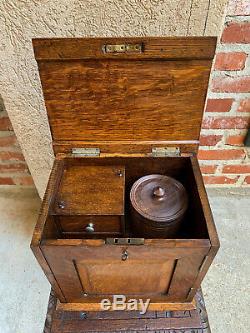 Antique English Tiger Oak Pipe Smoke Cabinet Game Card Box Humidor Lift Top