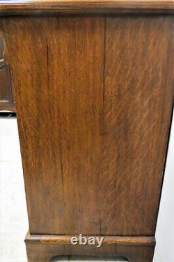 Antique English Tiger Oak Relief Carved Buffet or Sideboard With Radial Front