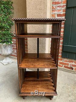 Antique English Tiger Oak Revolving Rolling Bookcase Bookshelf Arts & Crafts