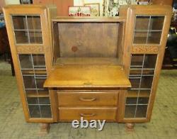 Antique English Tiger Oak Side By Side Secretary bookcase