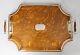 Antique English Tiger Oak & Silver Plate Octagonal Gallery Serving Tray C. 1900