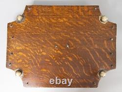 Antique English Tiger Oak & Silver Plate Octagonal Gallery Serving Tray c. 1900