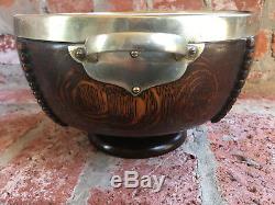 Antique English Tiger Oak Wood Serving Bowl 21st Birthday Trophy Silverplate