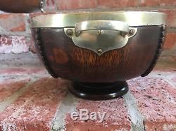 Antique English Tiger Oak Wood Serving Bowl 21st Birthday Trophy Silverplate