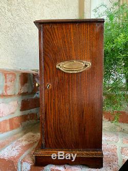 Antique English Tiger Oak w Glass Pipe Smoke Cabinet Game Card Box Humidor 1918