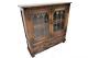 Antique English Tudor Style Tiger Oak Bookcase With Lead Glass Doors