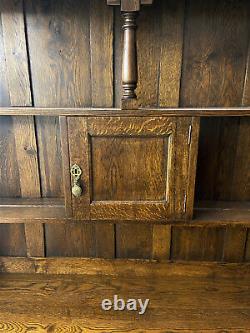 Antique English Welsh Tiger Oak Dresser China Cupboard Farmhouse Hutch WE SHIP