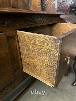Antique English Welsh Tiger Oak Dresser China Cupboard Farmhouse Hutch WE SHIP