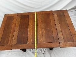 Antique Expanding Coffee Table Barley Twist Legs Quarter sawed Tiger Oak