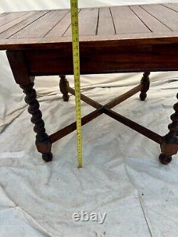 Antique Expanding Pub Dining Table Barley Twist Legs Quarter sawed Tiger Oak