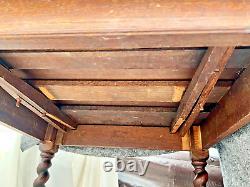 Antique Expanding Pub Dining Table Barley Twist Legs Quarter sawed Tiger Oak