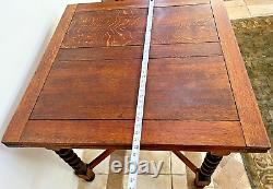 Antique Expanding Pub Kitchen Table Barley Twist Legs Quarter sawed Tiger Oak
