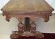 Antique French Carved Tiger Oak Dolphin Table Desk Jacobean Gothic 1800's