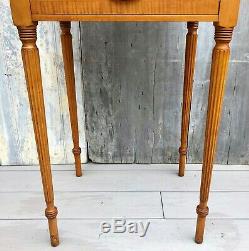 Antique Federal Tiger Maple 1-Drawer Stand Table with Turned & Fluted Legs 1910