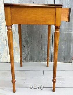 Antique Federal Tiger Maple 1-Drawer Stand Table with Turned & Fluted Legs 1910