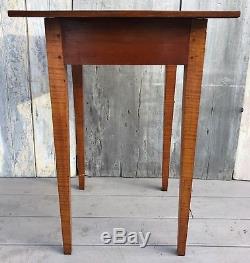 Antique Federal or Shaker Style Cherry & Tiger Maple Tavern Work Side Table 1860