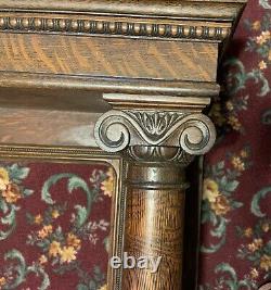 Antique Fireplace DOUBLE Mantle Tiger Oak 4 Column Egg & Pearl Detail Victorian