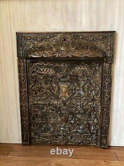 Antique Fireplace Mantel made of TIGER OAK with Removable BRONZE STYLE SCREEN