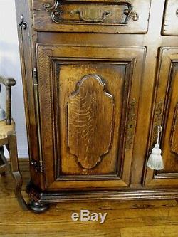 Antique French Buffet Bar Sideboard Server Tiger Oak Marks Carved Key Quality