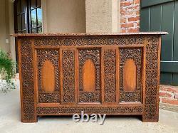 Antique French Carved Tiger Oak Altar TABLE Hall Foyer GOTHIC Chapel Church