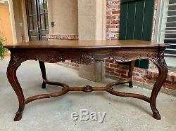Antique French Carved Tiger Oak Dining TABLE Library Louis XV Ram Hoof DESK