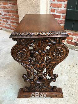 Antique French Carved Tiger Oak End Side Coffee Tea Table Louis XV Baroque