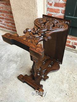 Antique French Carved Tiger Oak End Side Coffee Tea Table Louis XV Baroque