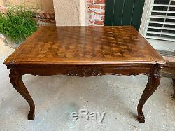 Antique French Carved Tiger Oak Parquet Dining TABLE Draw Leaf Ram Hoof 8 FT