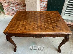 Antique French Carved Tiger Oak Parquet Dining TABLE Draw Leaf Ram Hoof 8 FT