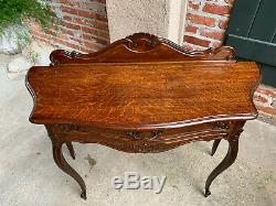 Antique French Carved Tiger Oak Side Table Serpentine Louis XV Nightstand Vanity