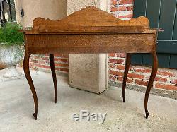 Antique French Carved Tiger Oak Side Table Serpentine Louis XV Nightstand Vanity