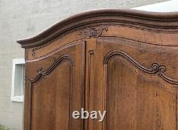 Antique French Country Armoire two door Scalloped Apron Carved Shell Tiger Oak