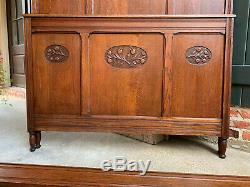 Antique French Country Carved Tiger Oak BED Headboard Footboard Louis XV