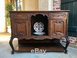 Antique French Country Carved Tiger Oak Sideboard Buffet Louis XV Cabinet Table