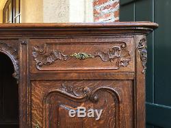 Antique French Country Carved Tiger Oak Sideboard Buffet Louis XV Cabinet Table