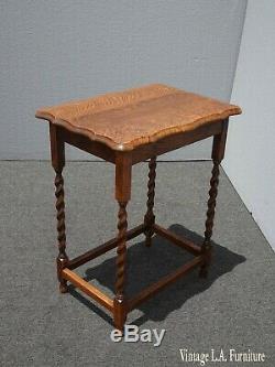 Antique French Country Tiger Oak Barley Twist Side Table Entry Table