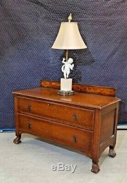 Antique French Country Tiger Oak Chest of Drawers with Spanish Feet