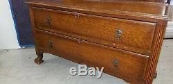 Antique French Country Tiger Oak Chest of Drawers with Spanish Feet