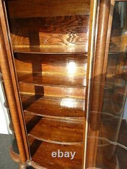 Antique French Country Tiger Oak Curio Display China Cabinet Claw Feet