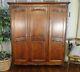 Antique French Country Wardrobe Armoire 3 Door Shelves Hanging Rod Tiger Oak