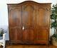 Antique French Country Wardrobe Armoire 3 Door Shelves Hanging Rod Tiger Oak