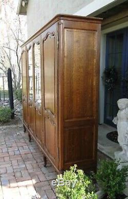 Antique French Country Wardrobe Armoire 4 door shelves hanging rod tiger Oak