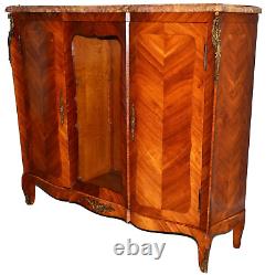 Antique French Louis XVI Marble Top Bronze Inlaid Bookcase Commode Curio Cabinet