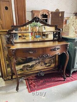 Antique French Rococco Style Buffet, Sideboard, Tiger Oak, Entryway