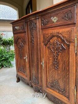 Antique French Sideboard Foyer Cabinet Louis XV Carved Tiger Oak 19th century