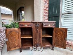 Antique French Sideboard Foyer Cabinet Louis XV Carved Tiger Oak 19th century