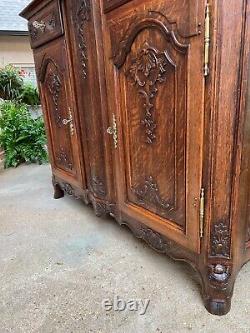 Antique French Sideboard Foyer Cabinet Louis XV Carved Tiger Oak 19th century