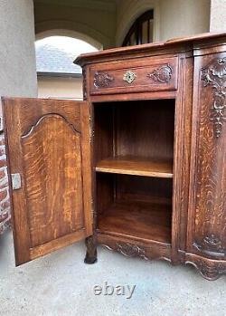 Antique French Sideboard Foyer Cabinet Louis XV Carved Tiger Oak 19th century