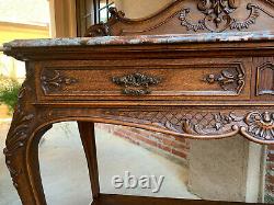 Antique French Tiger Oak Carved Sideboard Buffet Louis XV MARBLE Cabinet Table